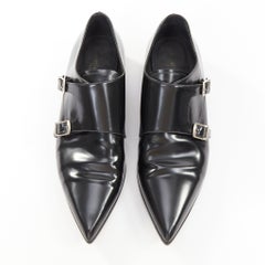 CHRISTIAN DIOR Swing black calfskin leather double buckle monk shoes EU37.5D