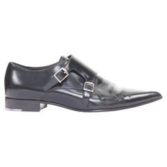CHRISTIAN DIOR Swing black calfskin leather double buckle monk shoes EU37.5D