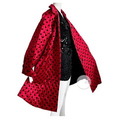 Christian Dior Swing Coat Evening Jacket Polka Dot Red Silk Satin Vintage Sz 10