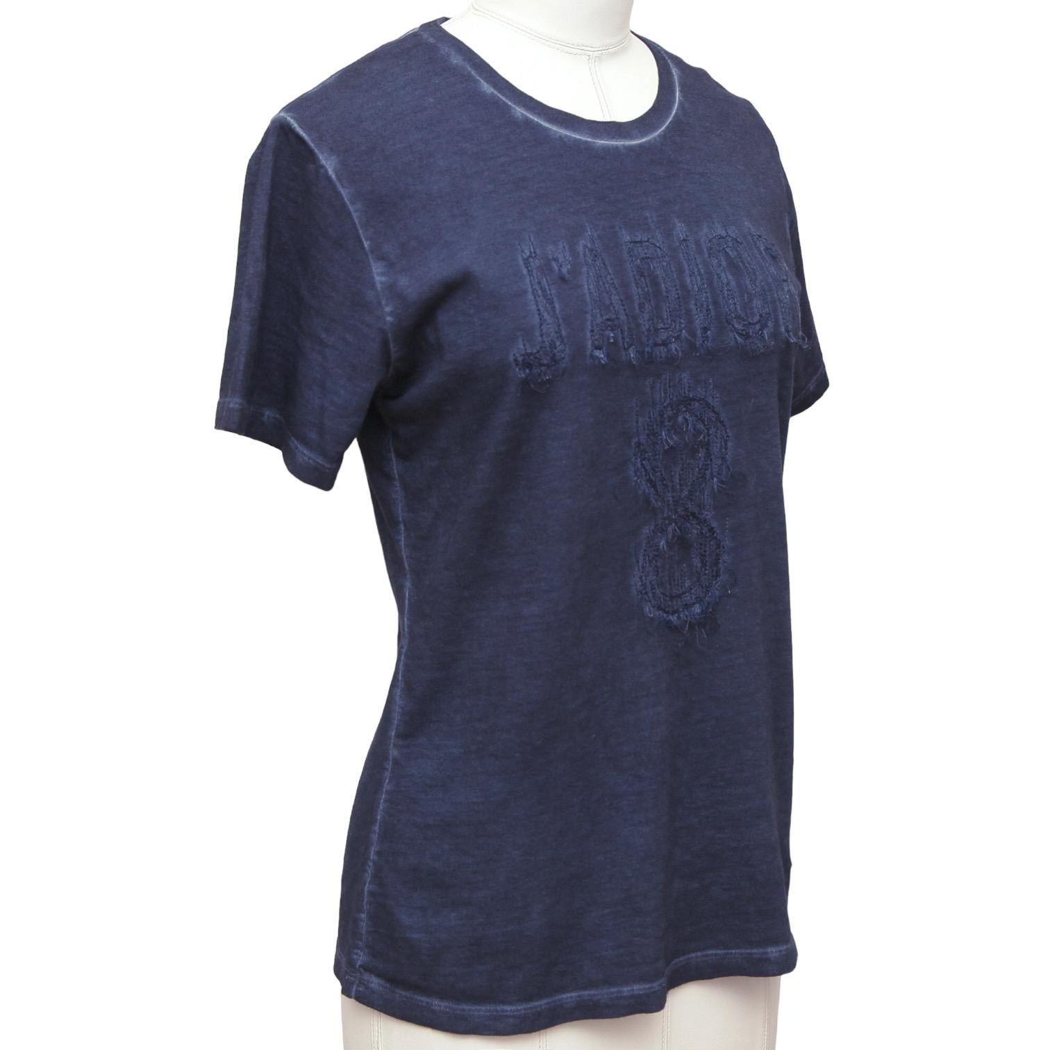 Black CHRISTIAN DIOR T-Shirt Top Tie-Dye Navy Blue Denim J'ADIOR 8 Short Sleeve Sz XS For Sale