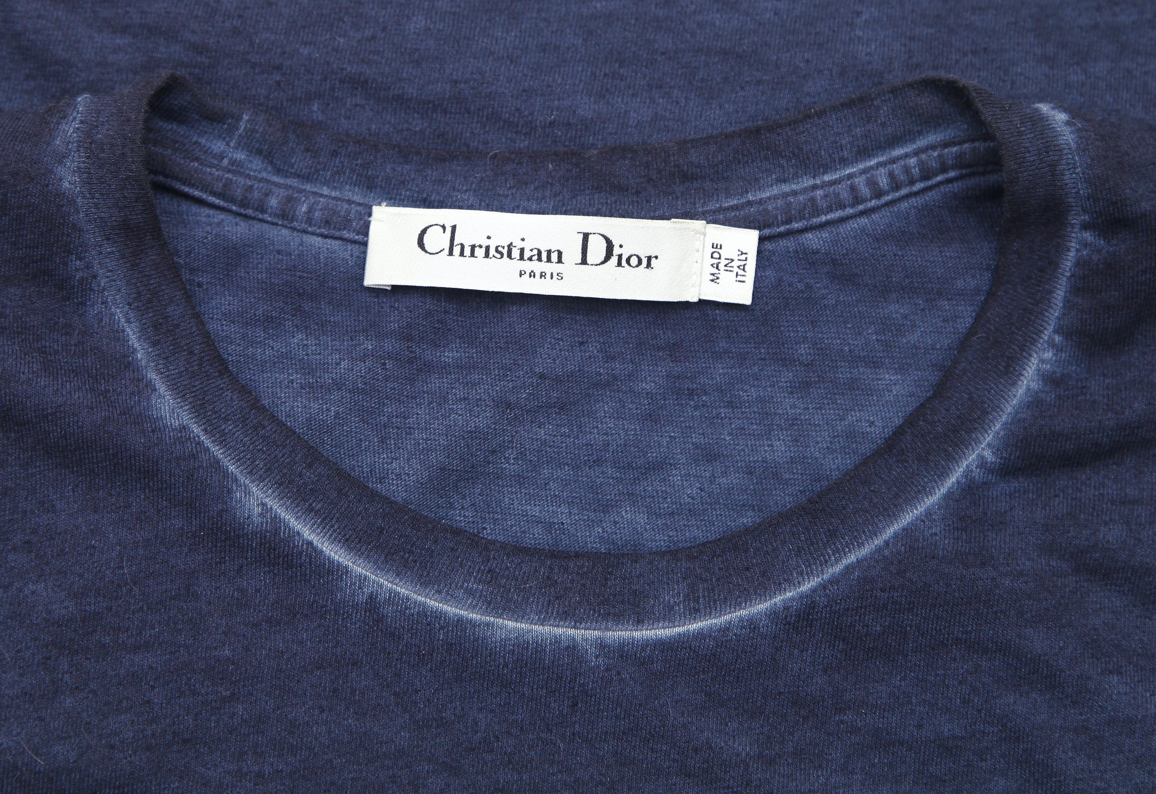 CHRISTIAN DIOR T-Shirt Top Tie-Dye Navy Blue Denim J'ADIOR 8 Short Sleeve Sz XS For Sale 1