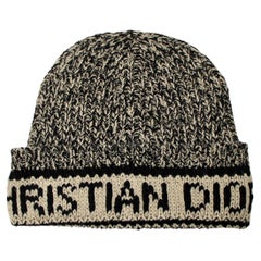 Christian Dior Tan & Black Cashmere Wool Blend Knitted Logo Beanie