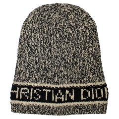 Christian Dior Tan 
Black Cashmere Wool Blend Knitted Logo Beanie