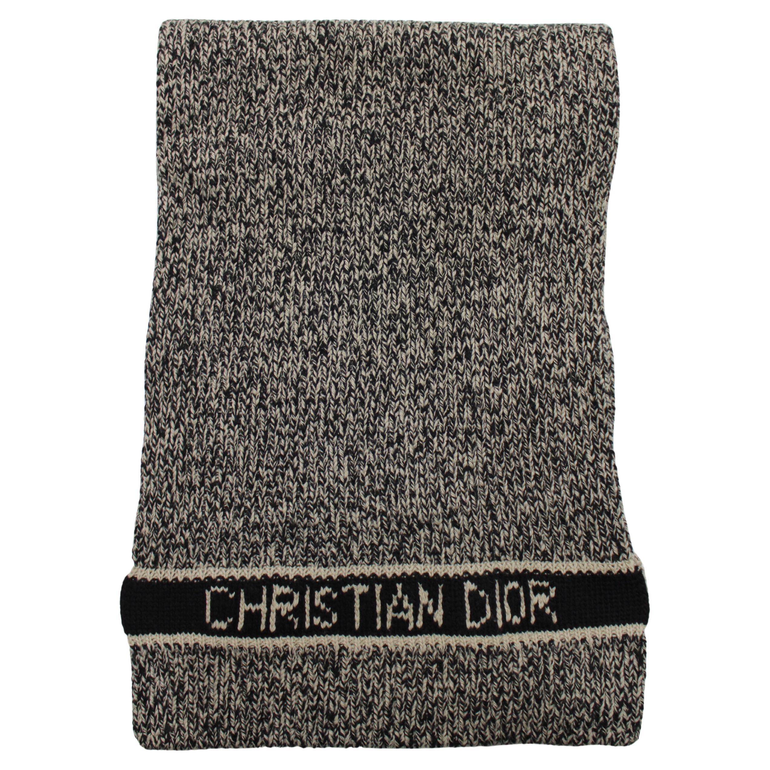 Christian Dior Tan 
Black Cashmere Wool Blend Scarf For Sale
