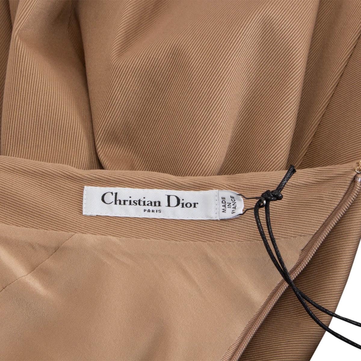 Brown CHRISTIAN DIOR tan brown cotton DIAGONAL PLEATED MIDI Skirt 36 XS