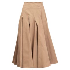 CHRISTIAN DIOR tan brown cotton DIAGONAL PLEATED MIDI Skirt 36 XS