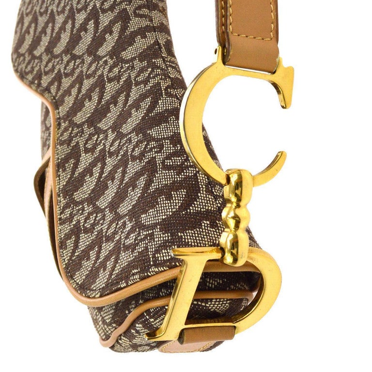 Christian Dior Tan Brown Monogram Cognac Leather 'CD' Logo Charm Shoulder Bag For Sale at