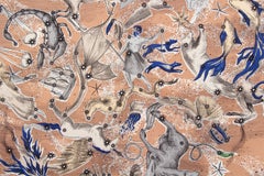 CHRISTIAN DIOR tan & ivory silk ZODIAC 90 Scarf