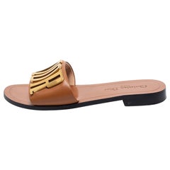 Christian Dior Tan Leather Dior Evolution Flat Slides Size 38