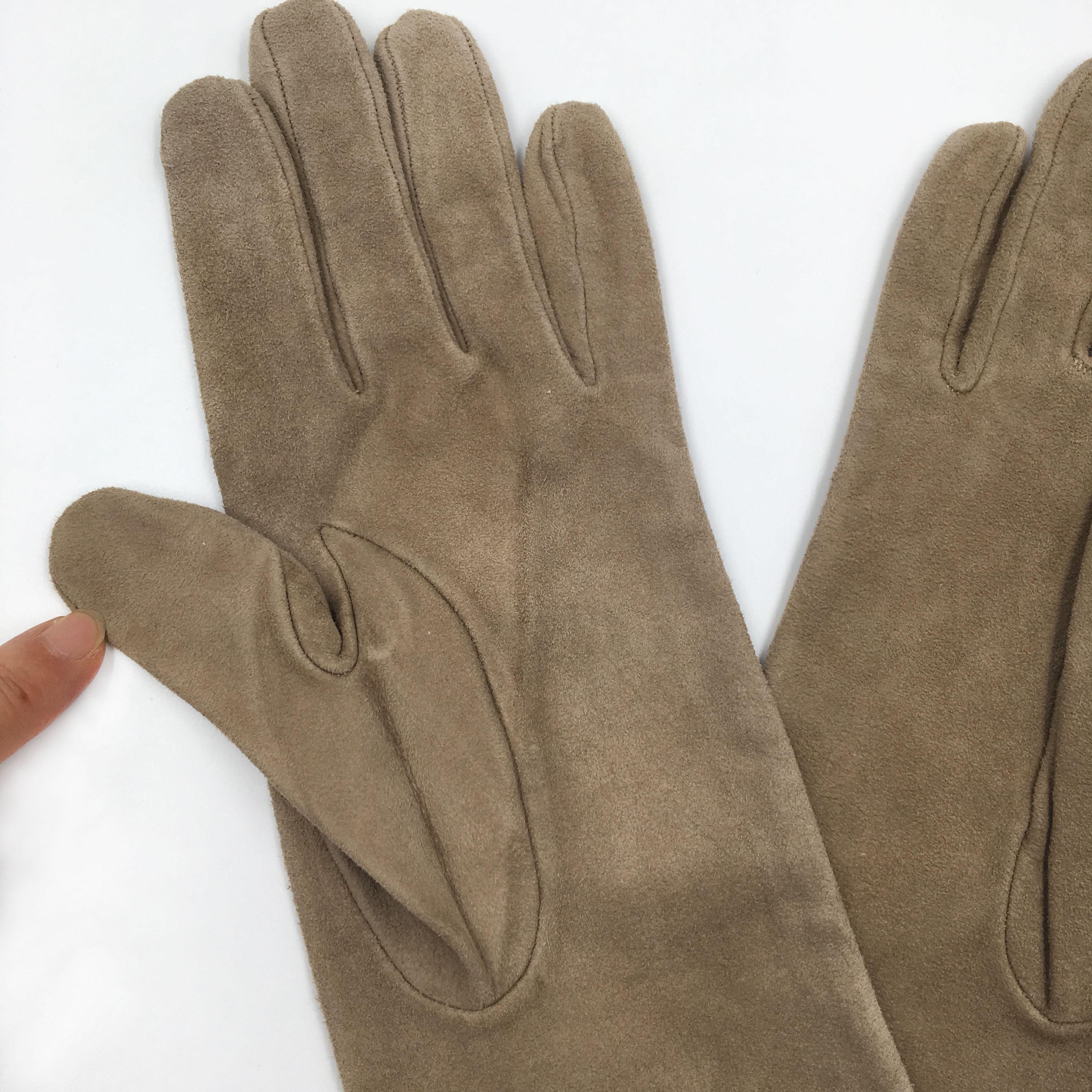Brown Christian Dior Tan Suede and Lace Trimmed Elbow Length Gloves NWT For Sale