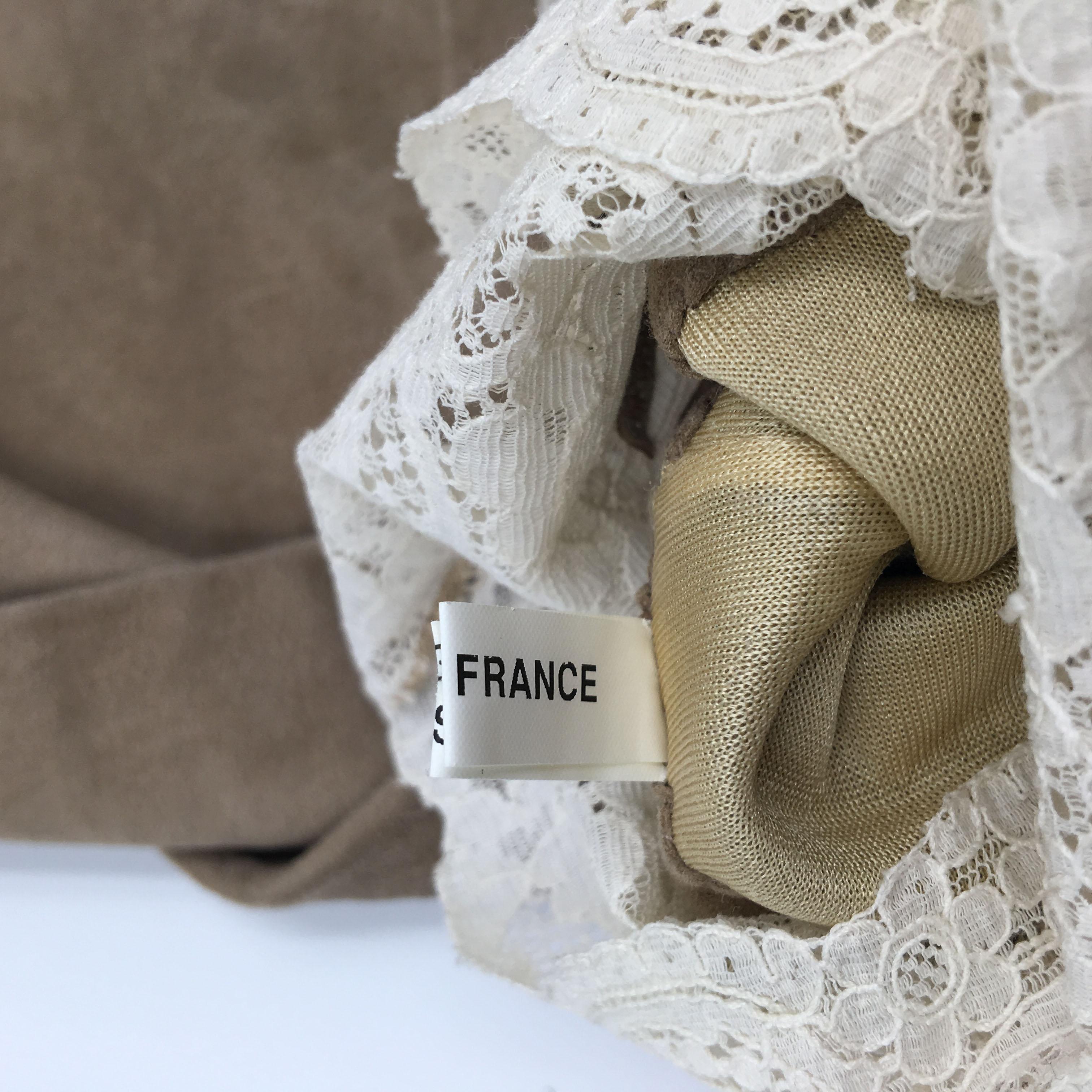 Christian Dior Tan Suede and Lace Trimmed Elbow Length Gloves NWT For Sale 1