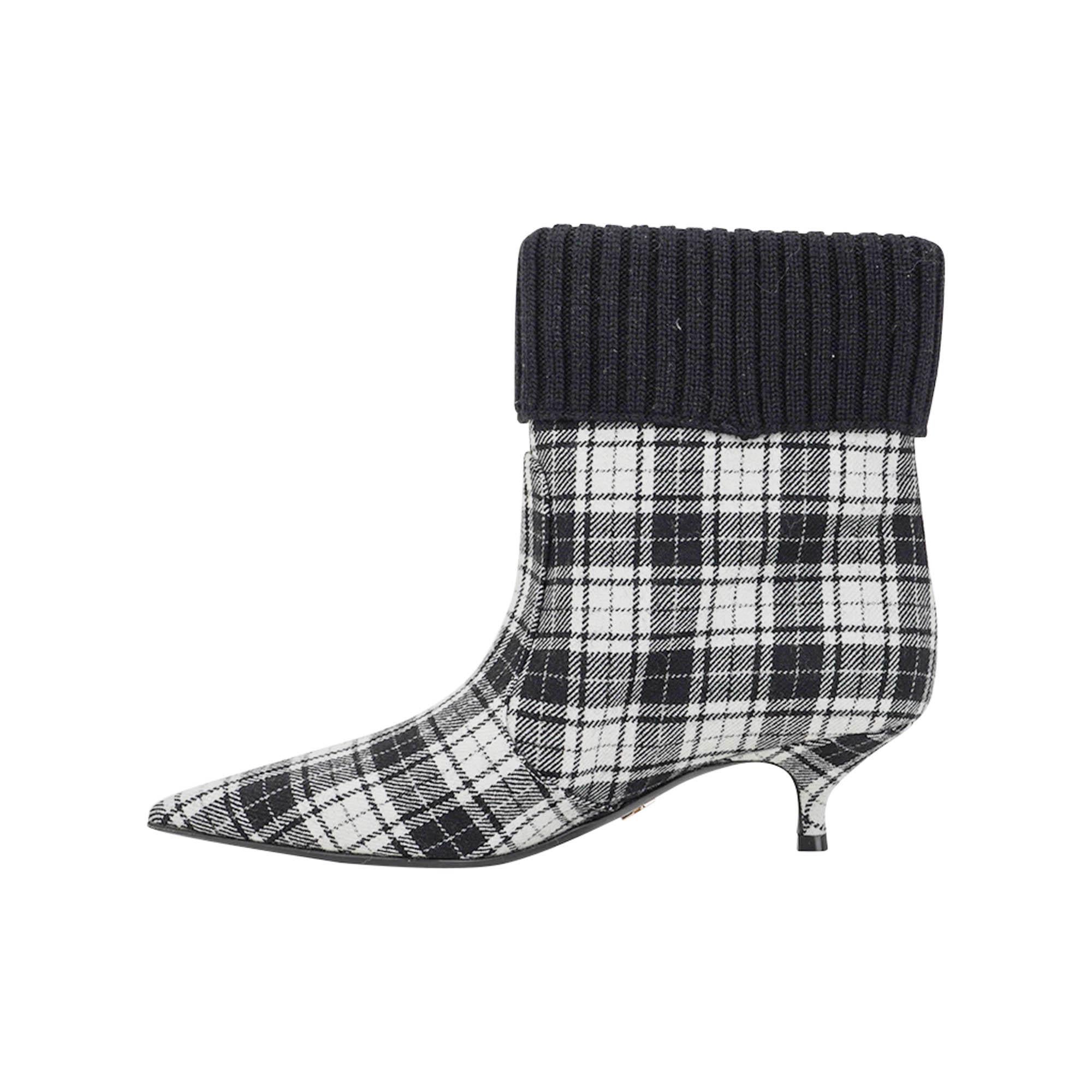Women's Christian Dior Tartan Beat Ankle Boot Black and White 37.5 For Sale