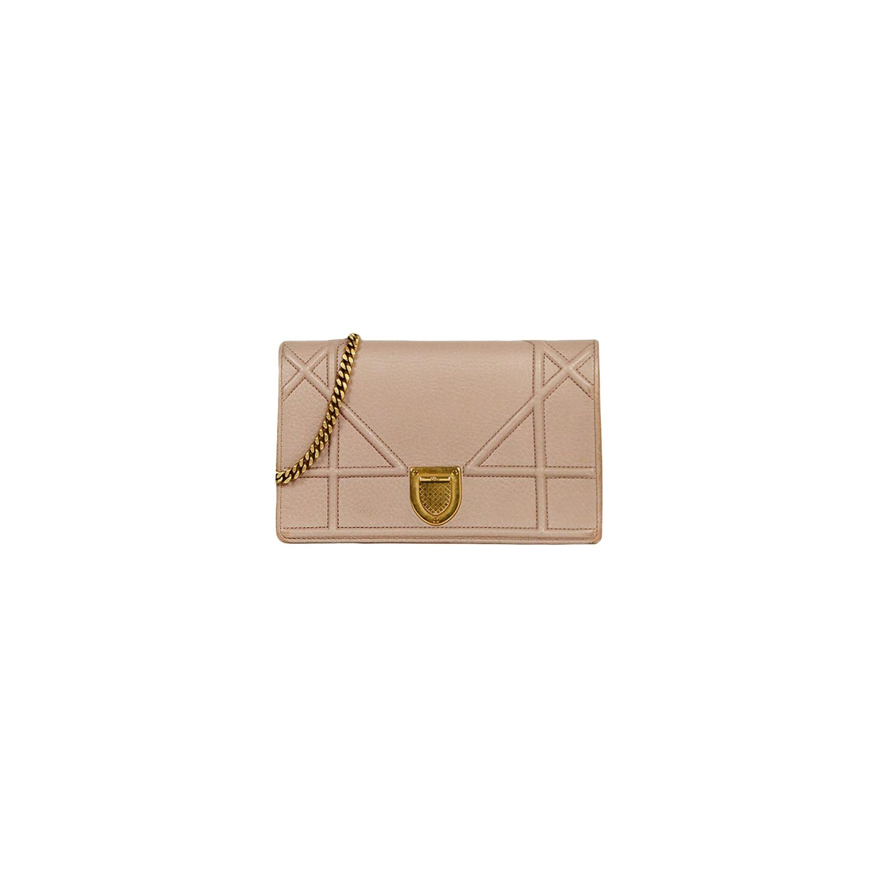Christian Dior Taupe Leather "Diorama" Wallet on Chain Crossbody Bag rt. $1, 650