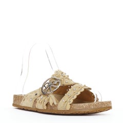 CHRISTIAN DIOR taupe suede peace logo crystal flat sandals EU36.5