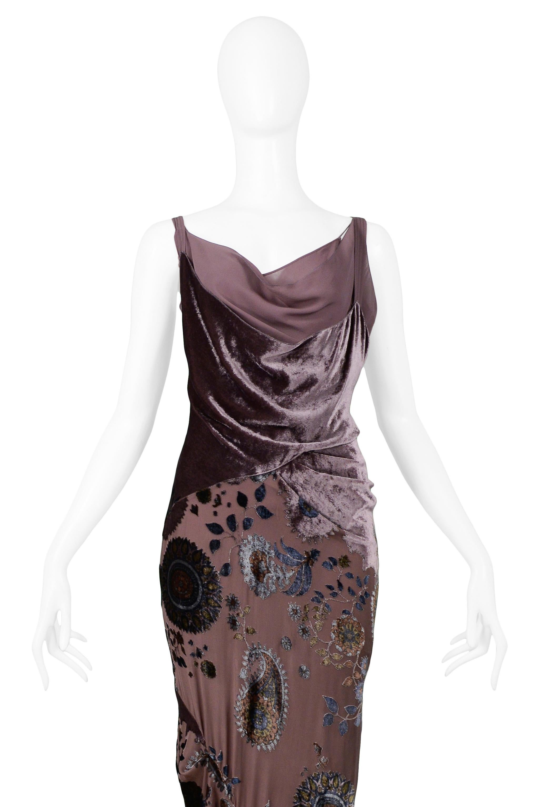 Christian Dior Taupe Velvet Floral Devore Gown 2005 In Excellent Condition For Sale In Los Angeles, CA