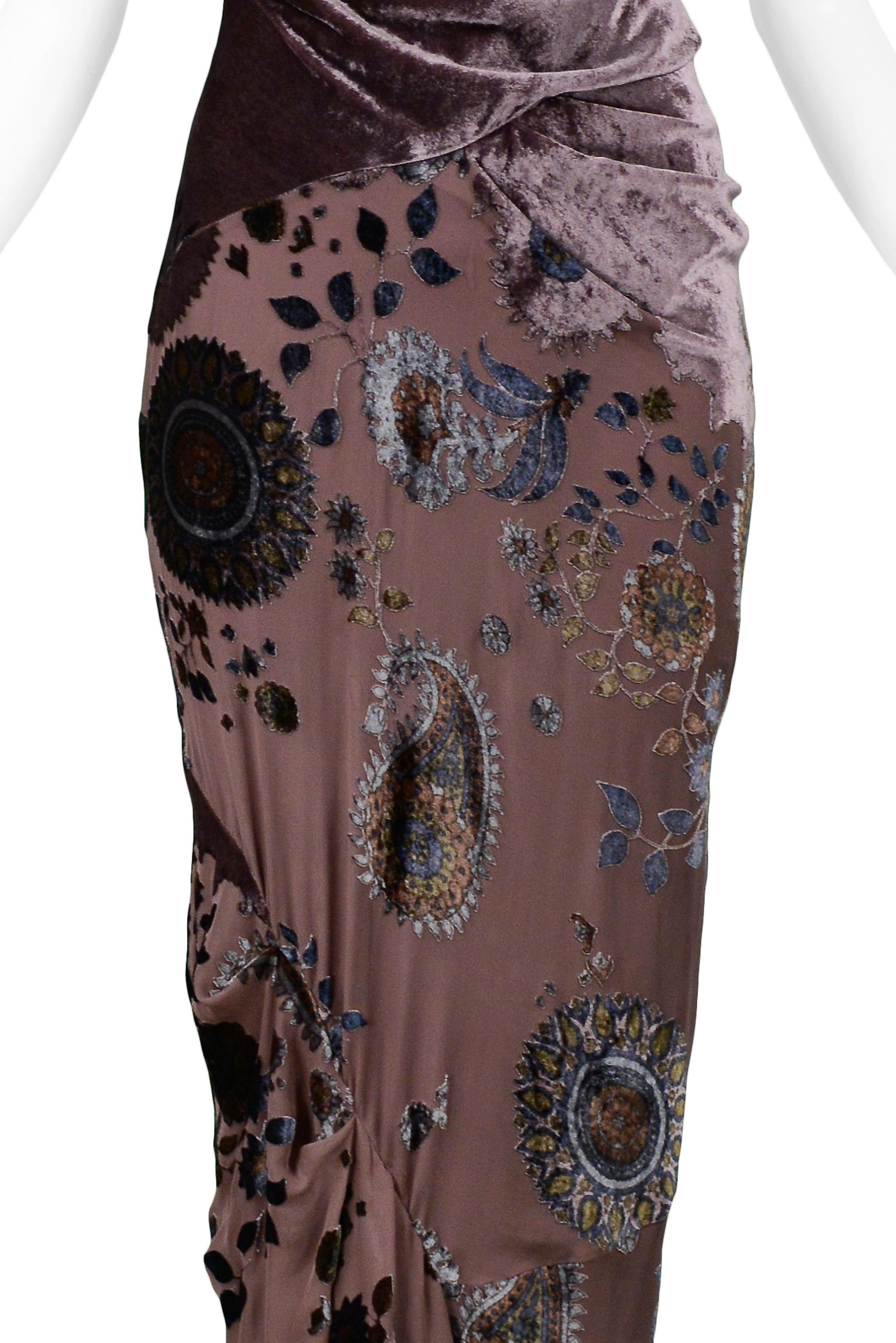 Women's Christian Dior Taupe Velvet Floral Devore Gown 2005 For Sale