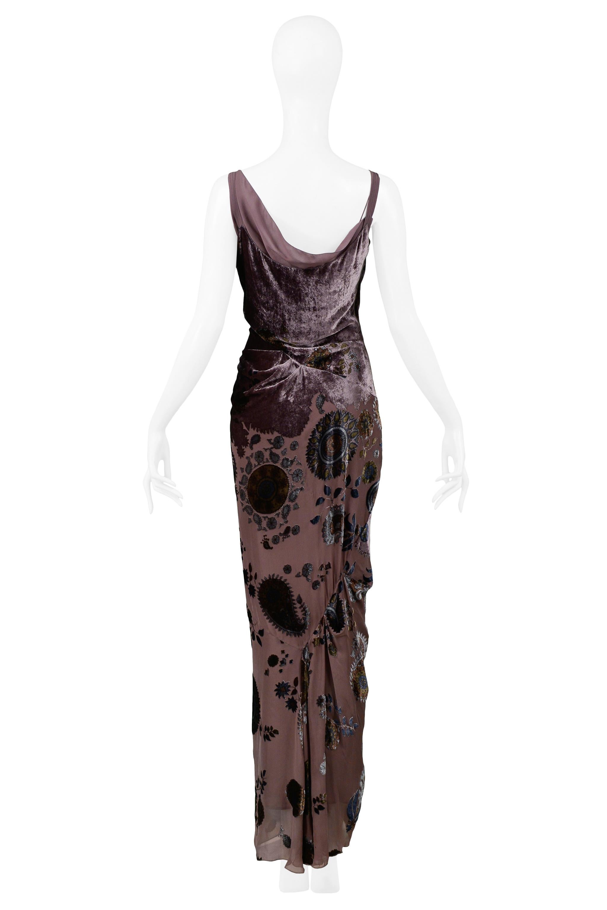 Devore-Kleid aus Samt mit Blumenmuster von Christian Dior in Taupe 2005 im Angebot 1
