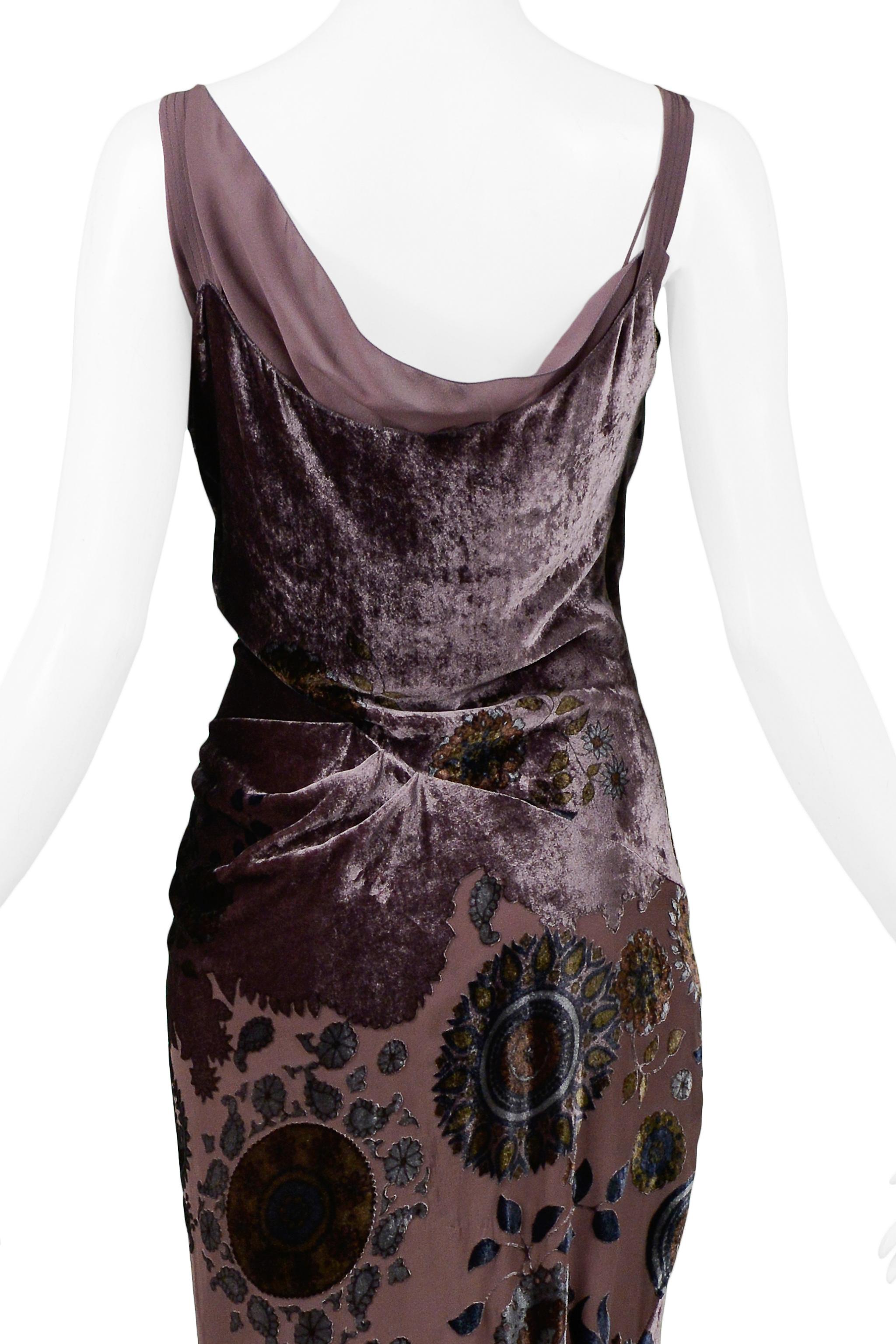 Devore-Kleid aus Samt mit Blumenmuster von Christian Dior in Taupe 2005 im Angebot 2