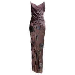 Christian Dior Taupe Velvet Floral Devore Gown 2005