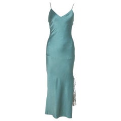 Christian Dior Teal Crepe Kontrast-Slipkleid mit Spitzeneinsatz L