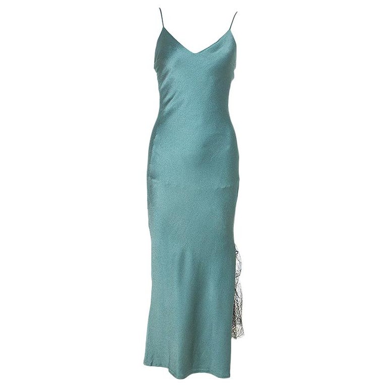 Christian Dior Teal Crepe Contrast Lace Insert Slip Dress L at 1stDibs teal slip dress