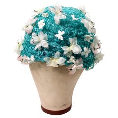 Christian Dior Teal Floral Accent Hat circa 1960s