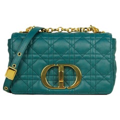 Christian Dior Teal Green Leather Cannage Small Caro Bag