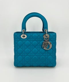 Christian Dior Teal Leather Cannage Medium Lady Di Bag