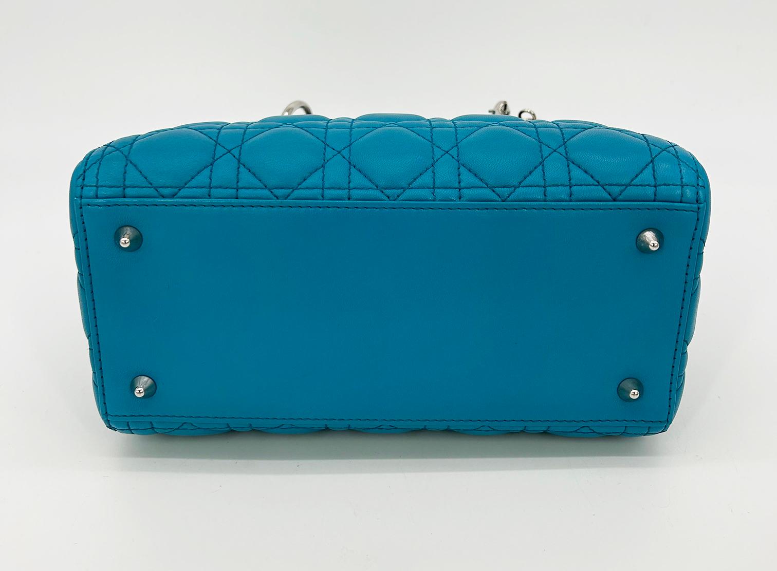 Christian Dior Teal Cannage Medium Lady Dior Cannage Tasche aus Leder in Blau im Angebot 4