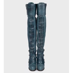 Christian Dior Teal Leather Over-The-Knee Boots - Size 38