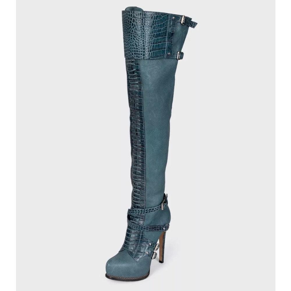 Bleu Christian Dior - Bottes à hauteur de genou en cuir couleur sarcelle - Taille 38 en vente