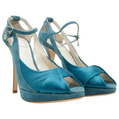 Christian Dior Teal Suede & Satin Platform Pumps