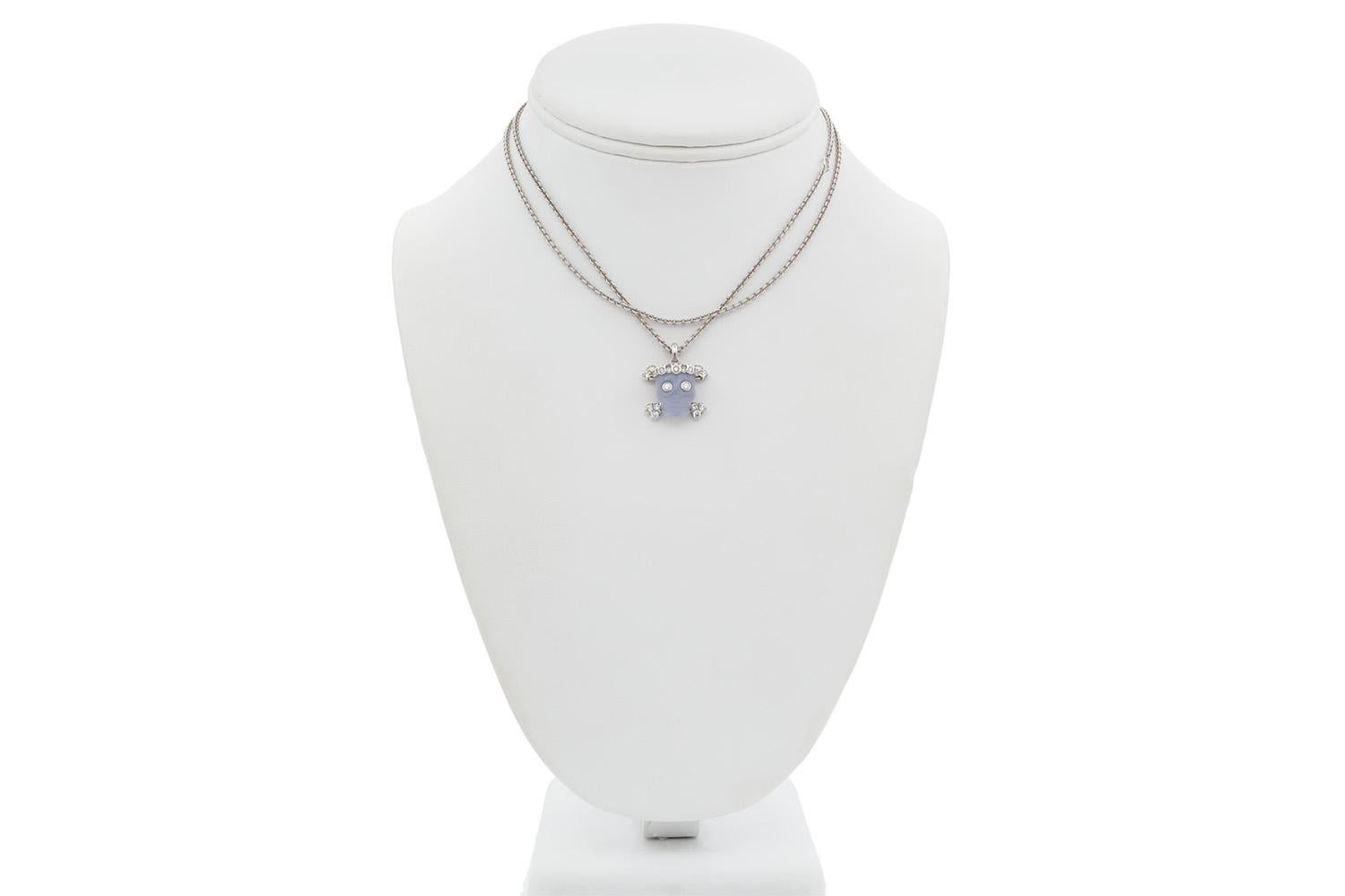 We are  pleased to present this Dior TÊTE DE MORT Skull Necklace, original retial $12,730. This beautiful piece is fashioned from 18k white gold and features a 0.44ct round brilliant cut diamond and a blue chalcedony skull pendant on a 18k white