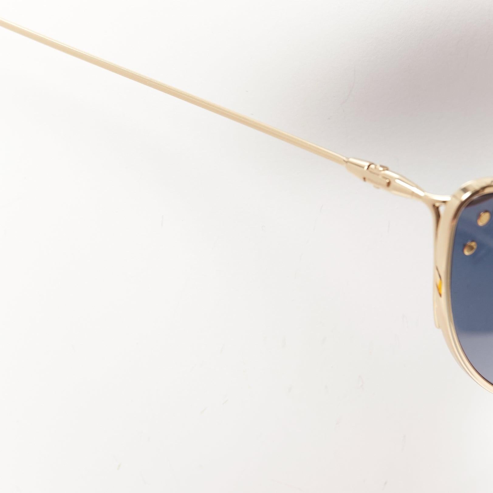 CHRISTIAN DIOR TF22020406 gold trim blue half moon cat eye sunglasses
Reference: KEDG/A00291
Brand: Christian Dior
Model: TF22020406
Material: Metal
Color: Blue, Gold
Pattern: Solid
Lining: Gold Metal
Extra Details: CD logo at top of bridge. Gold