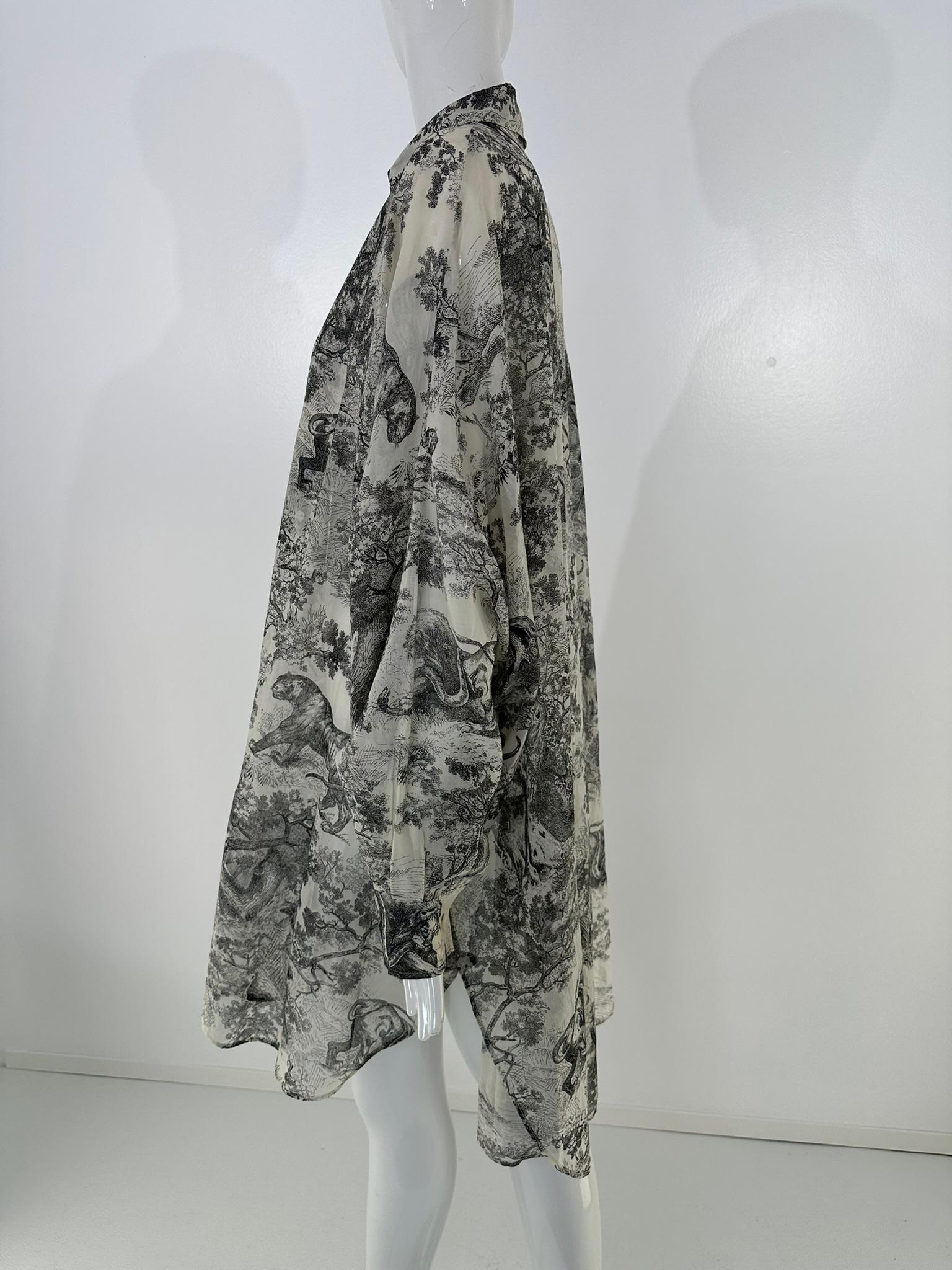 Christian Dior Toile de Jouy Black & White Sheer Cotton Voile Tunic Dress 10 For Sale 5