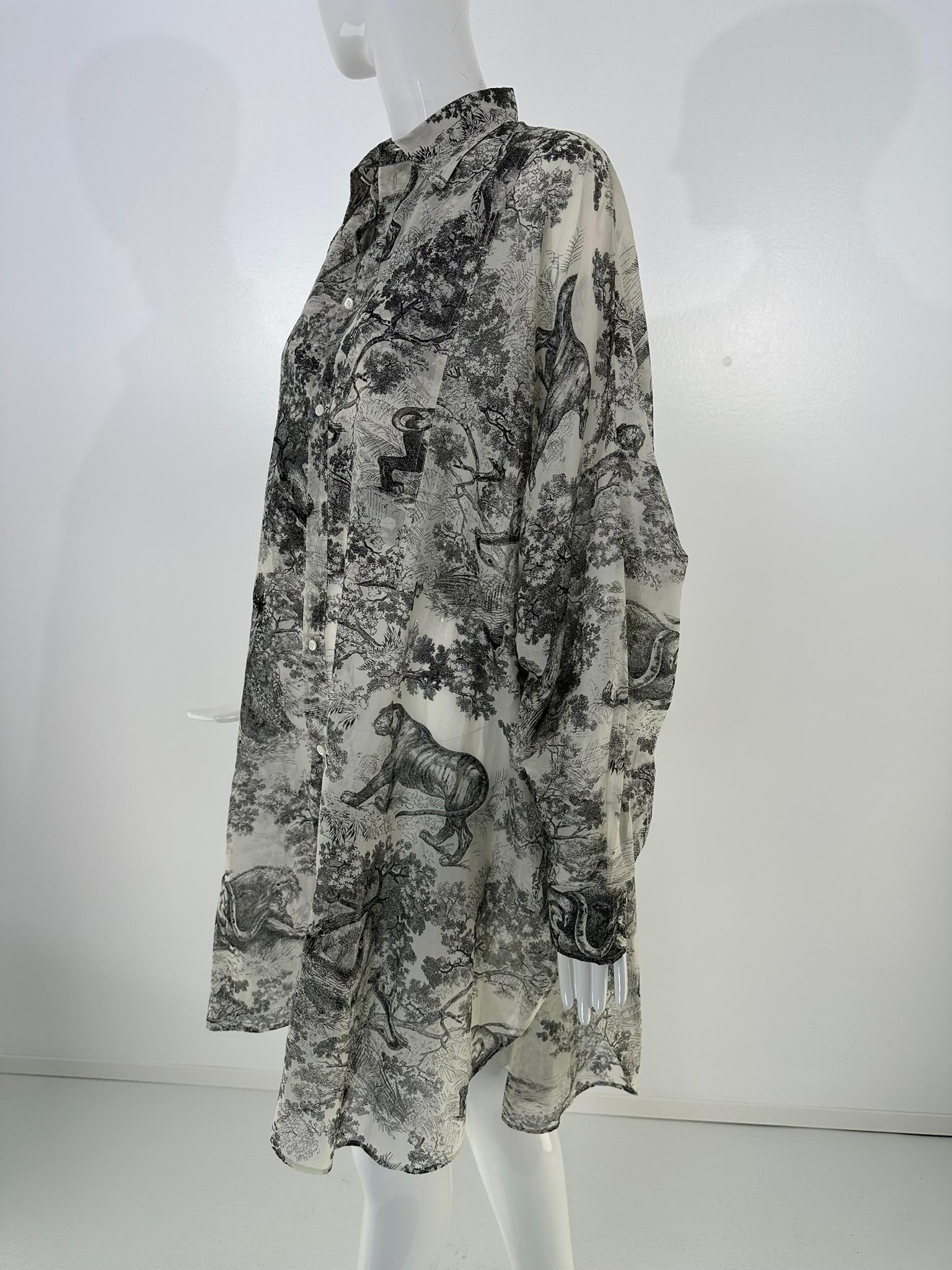 Christian Dior Toile de Jouy Black & White Sheer Cotton Voile Tunic Dress 10 For Sale 6