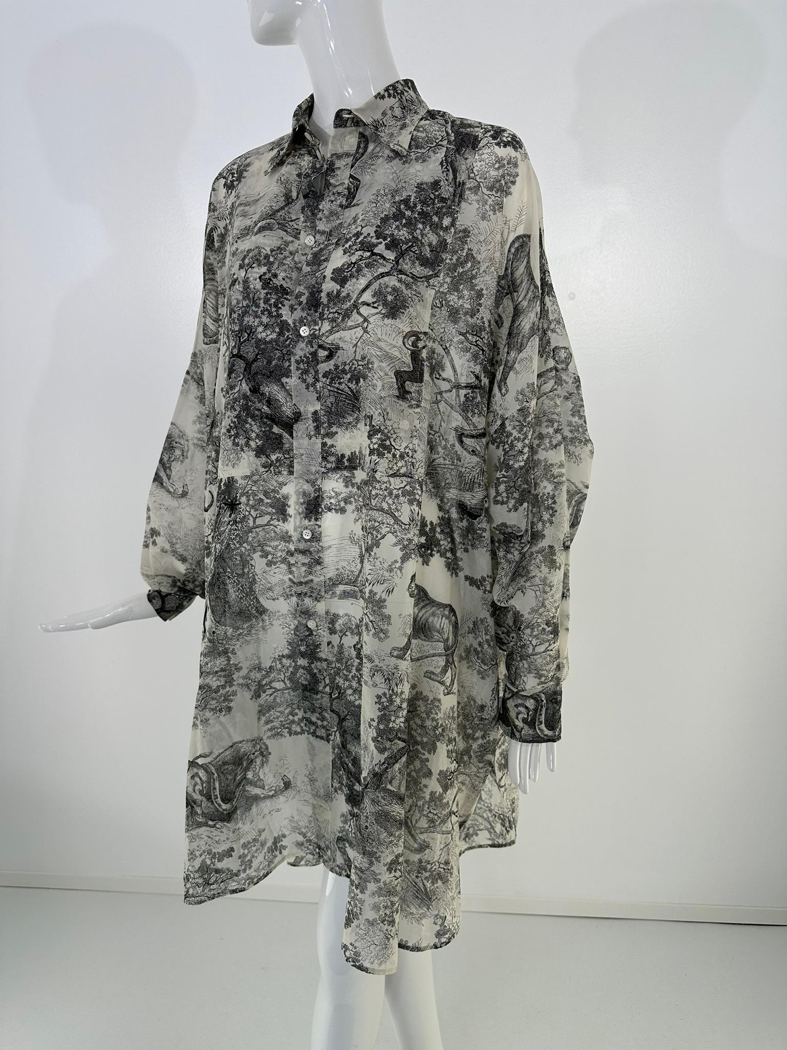 Christian Dior Toile de Jouy Black & White Sheer Cotton Voile Tunic Dress 10 For Sale 7