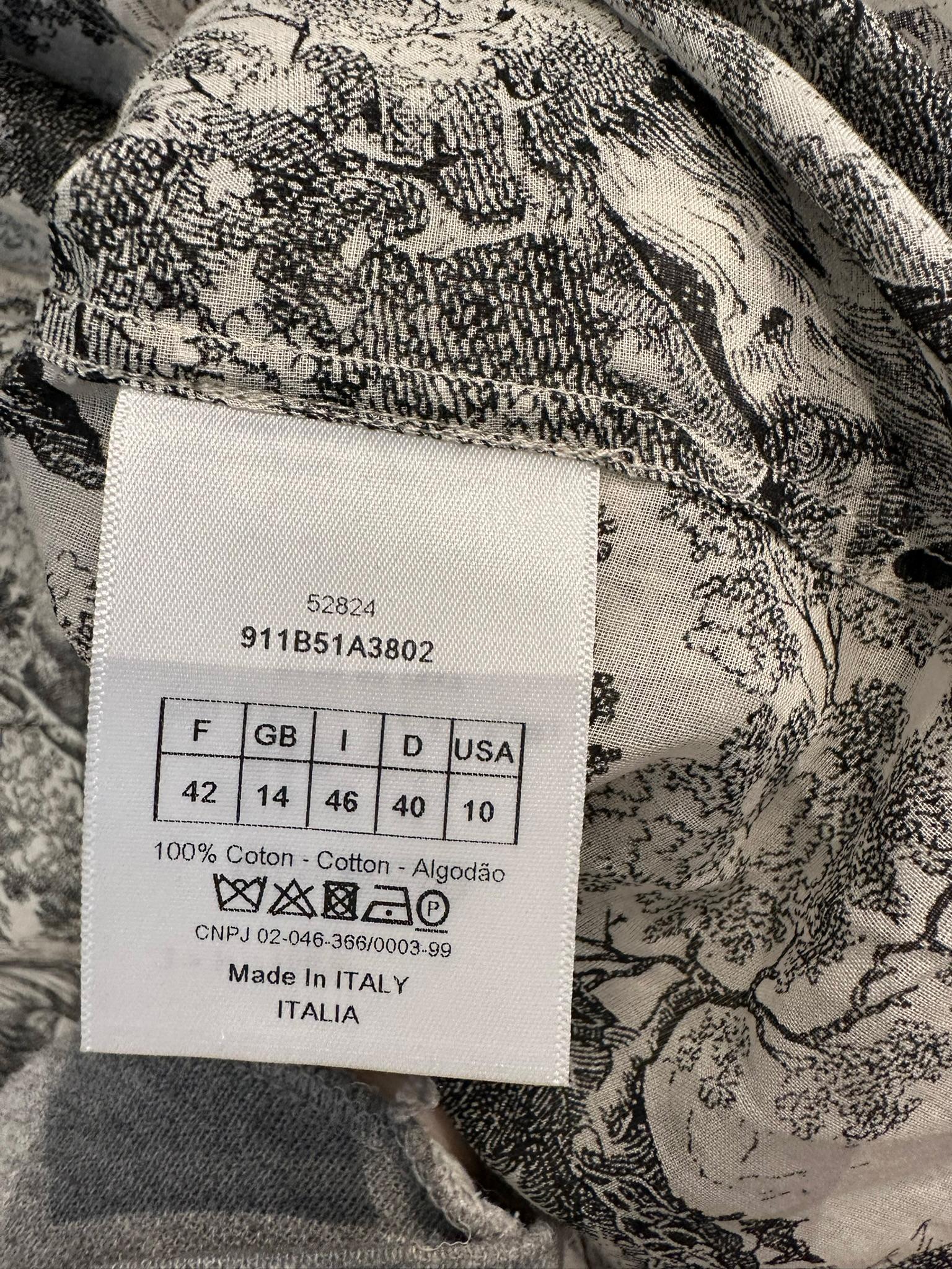 Christian Dior Toile de Jouy Black & White Sheer Cotton Voile Tunic Dress 10 For Sale 10