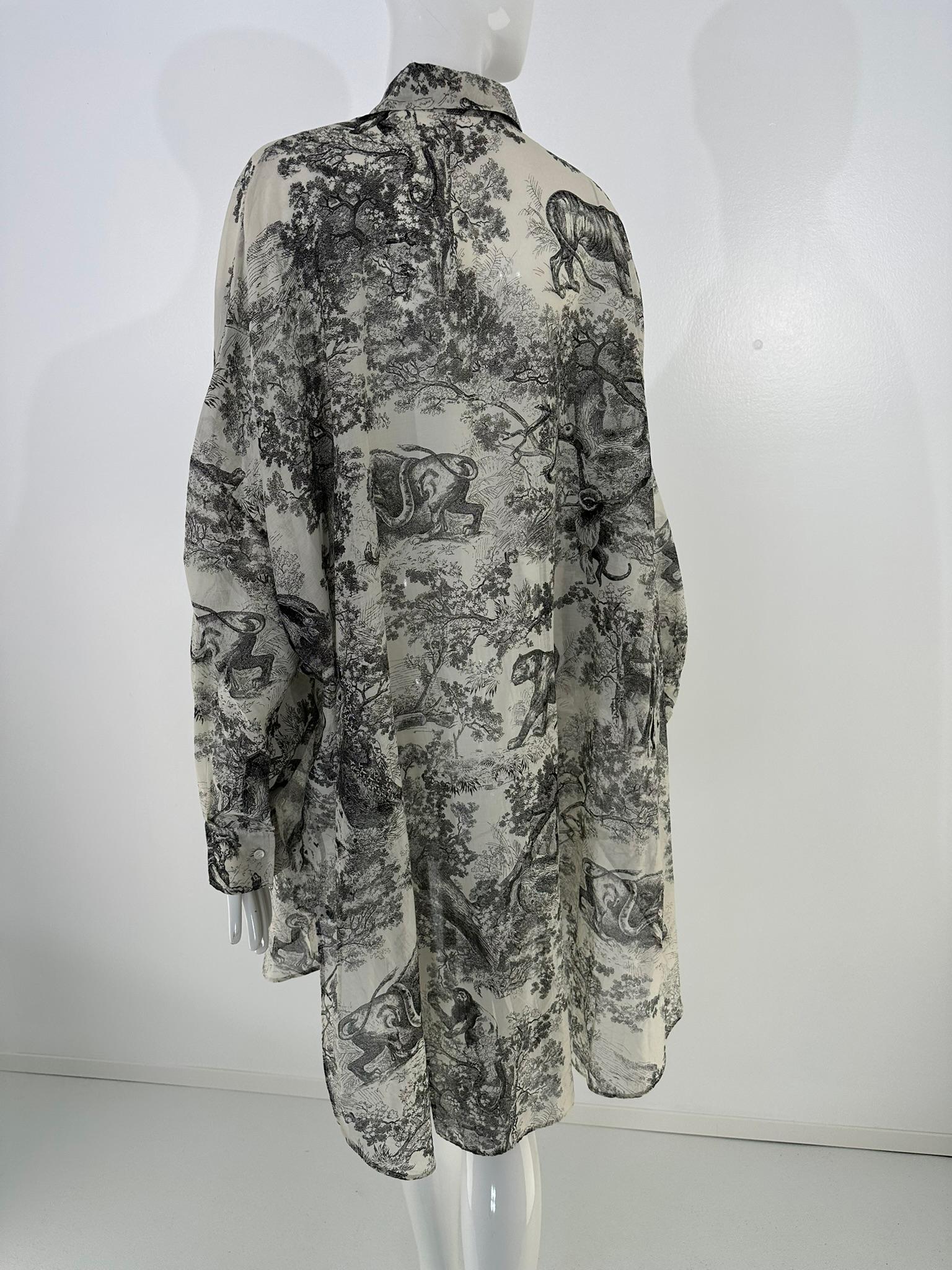 Christian Dior Toile de Jouy Black & White Sheer Cotton Voile Tunic Dress 10 For Sale 3