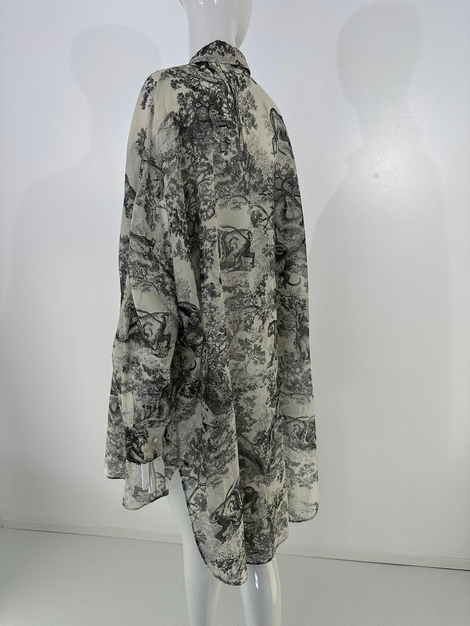 Christian Dior Toile de Jouy Black & White Sheer Cotton Voile Tunic Dress 10 For Sale 4