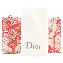 Vintage Christian Dior Toile de Jouy Diorama Compact Wallet Calfskin Neutral, Print, Red