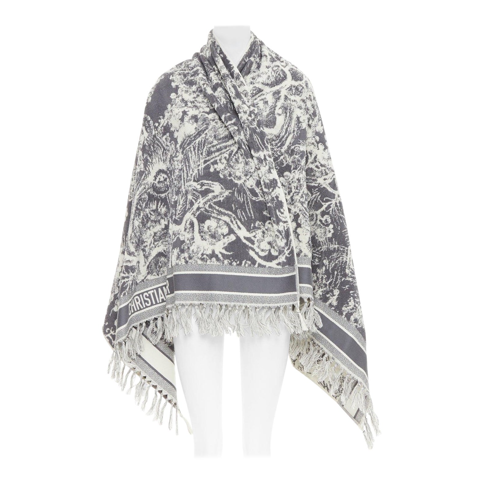 CHRISTIAN DIOR Toile de Jouy gris marfil reverso algodón gran toalla de playa en venta