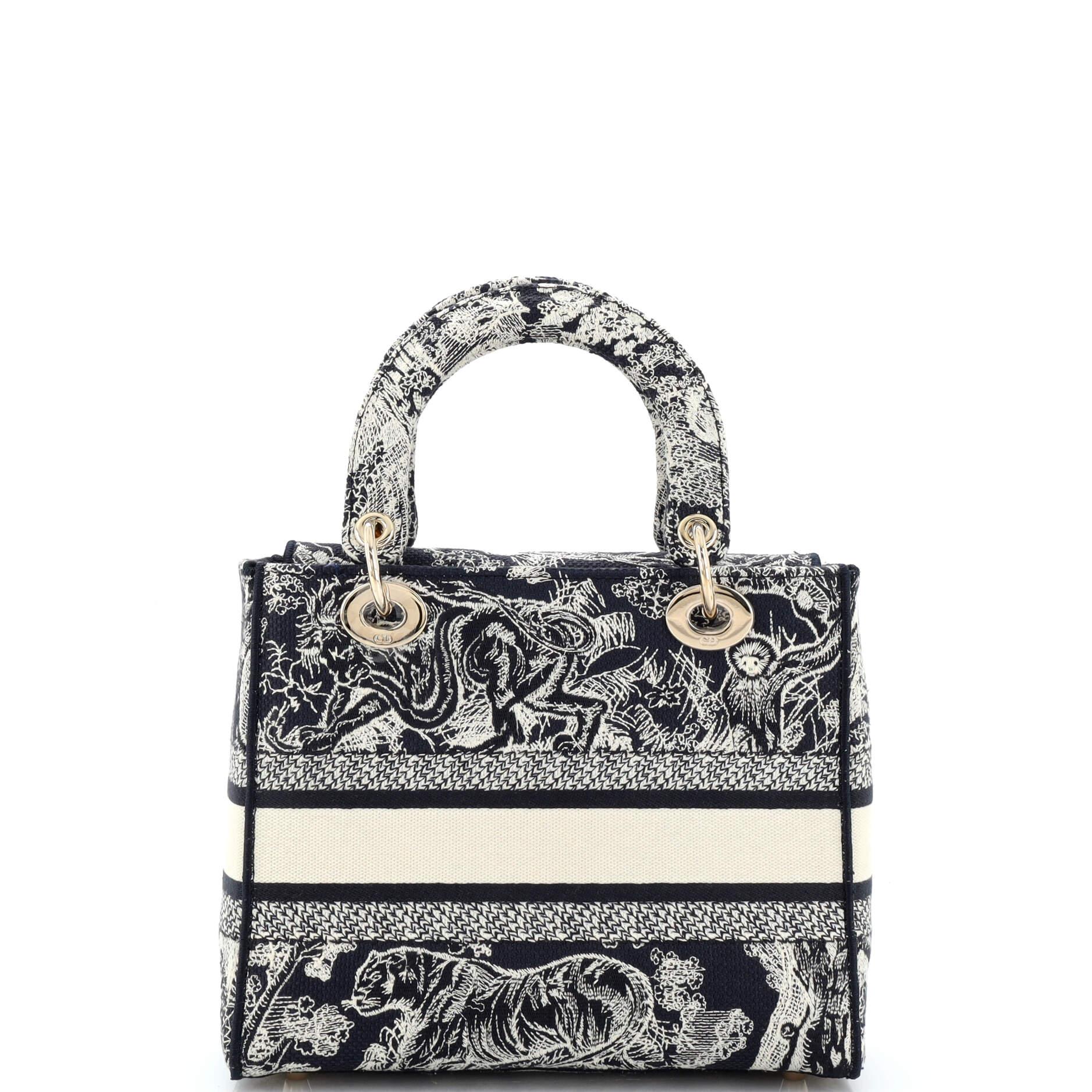 Christian Dior Toile de Jouy Lady D-Lite Bag Embroidered Canvas In Good Condition In NY, NY