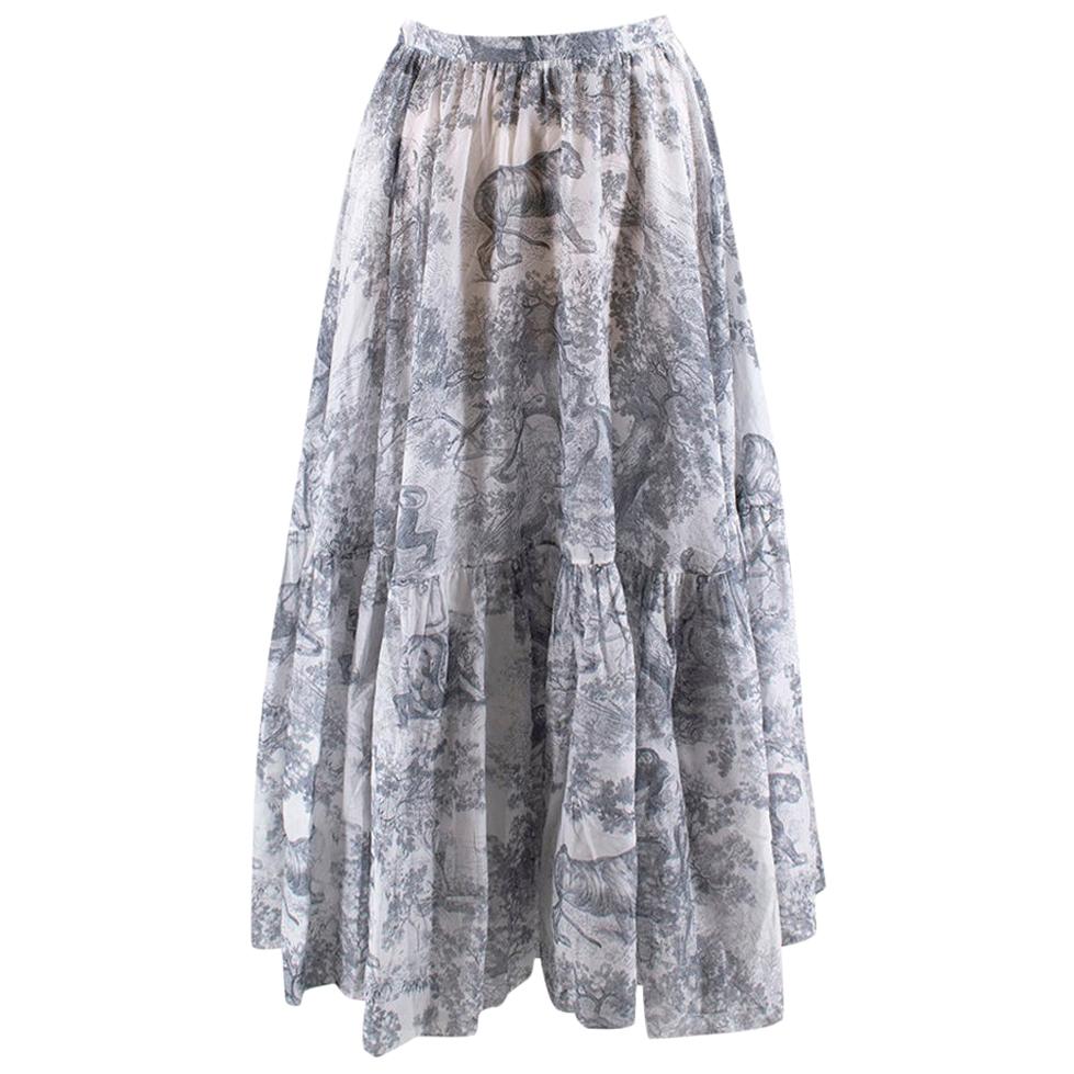Christian Dior Toile De Jouy Printed Voile Skirt 10
