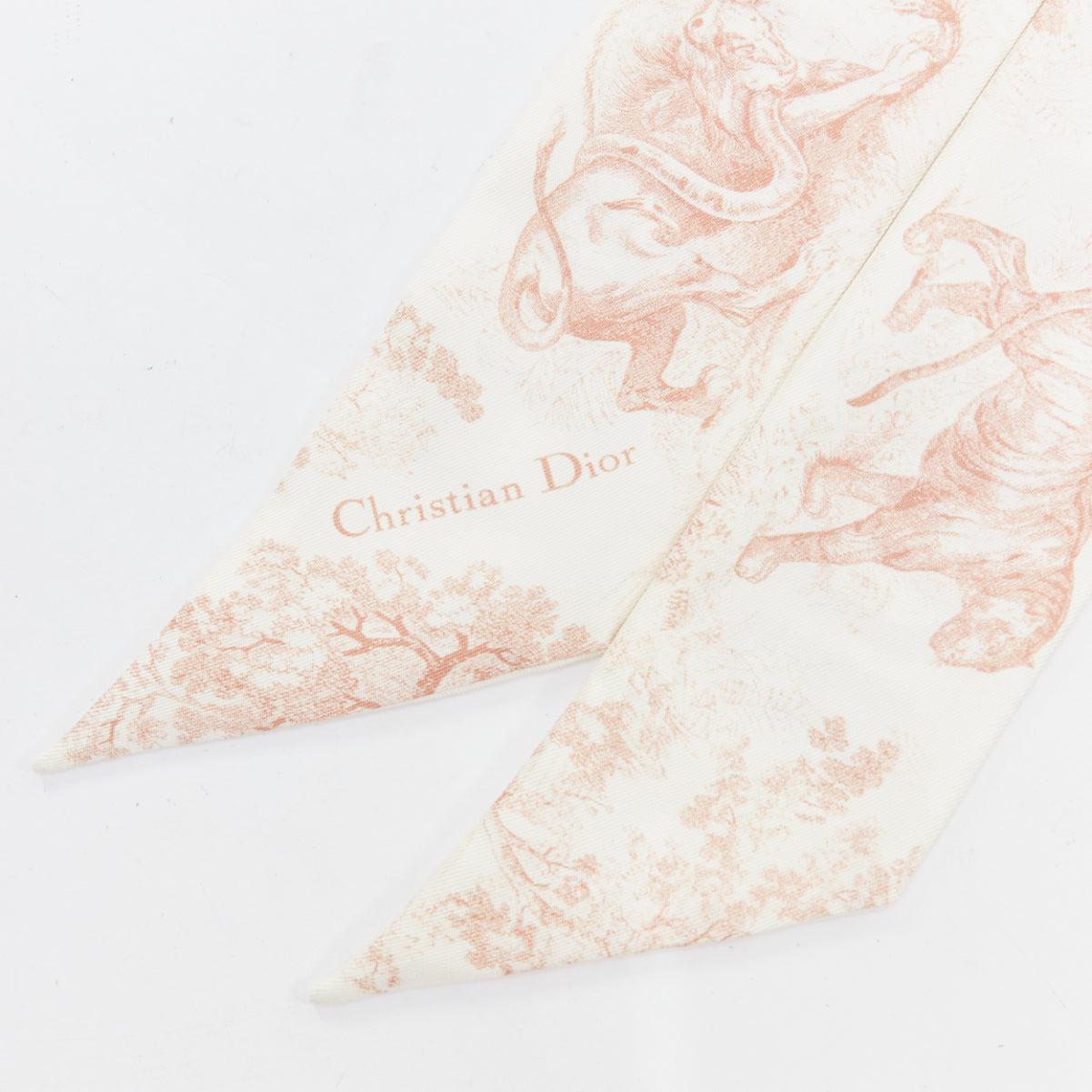CHRISTIAN DIOR Toile De Jouy Sauvage Mitzah beige white print skinny scarf In Excellent Condition For Sale In Hong Kong, NT