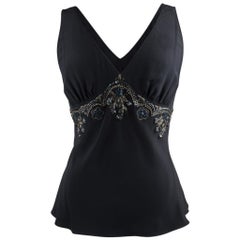 Christian Dior Top Embellished Empire Waist Navy Silk Fits 6