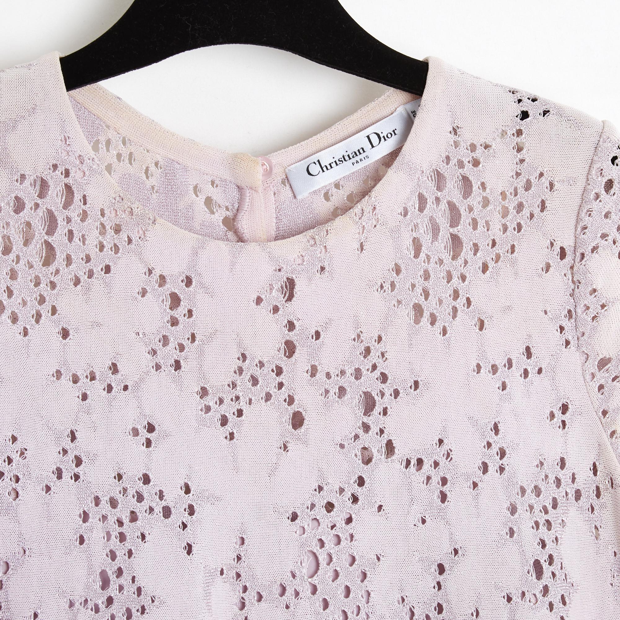 Women's Christian Dior Top FR36 Chiuri Pink Mauve Silver Open Knit Silk Top UK8 US6 For Sale