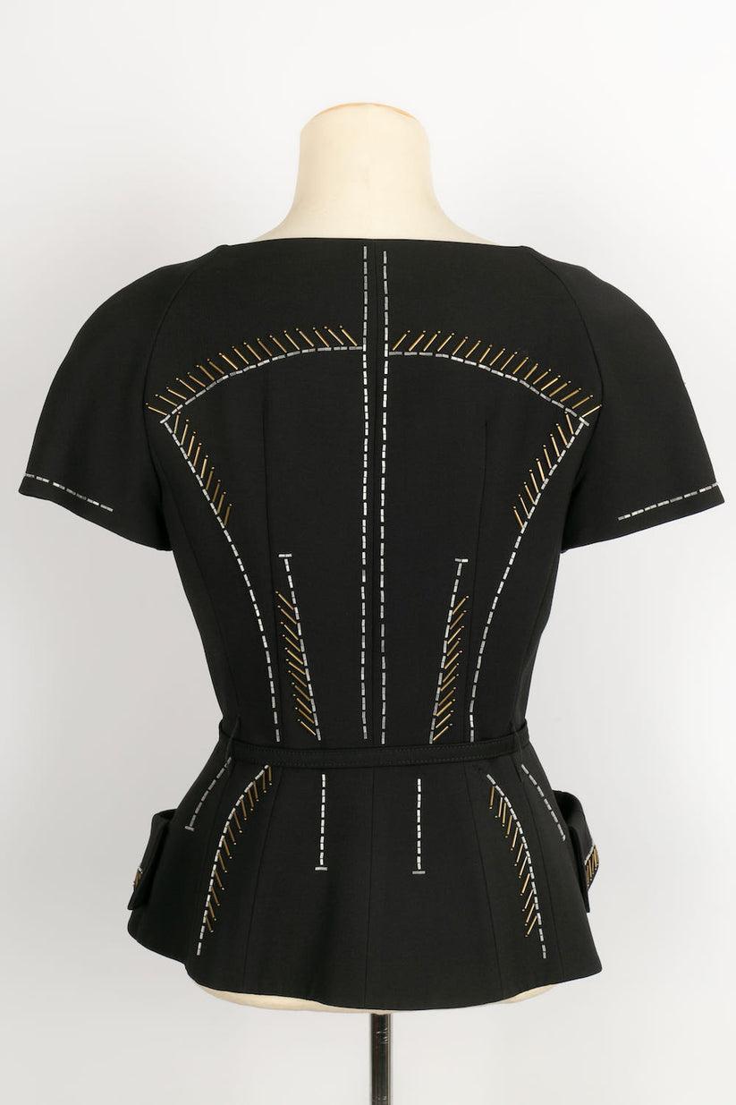 Women's Christian Dior Top in Black Wool Crepe Embroidered with Pearls, Summer 2009 For Sale