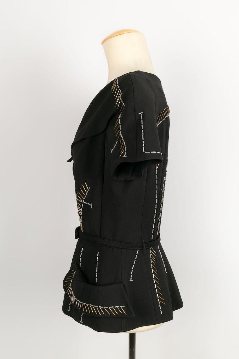Christian Dior Top in Black Wool Crepe Embroidered with Pearls, Summer 2009 For Sale 1