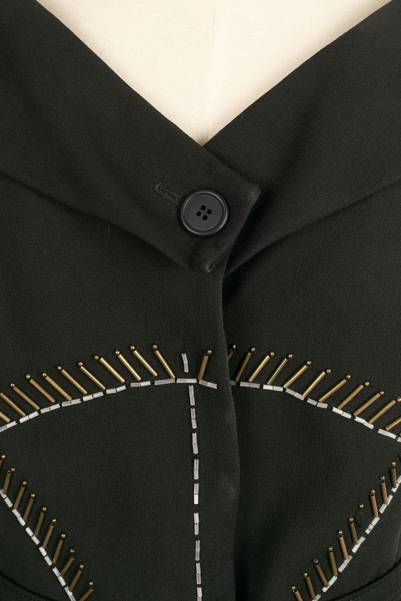 Christian Dior Top in Black Wool Crepe Embroidered with Pearls, Summer 2009 For Sale 2